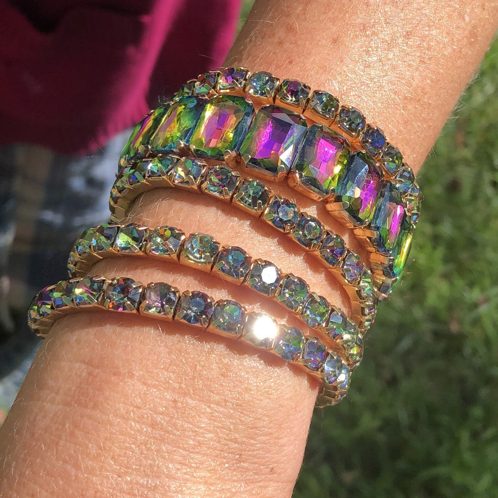Crystal Rhinestone Criss Cross Cuff Bracelet (Multi-color Crystal