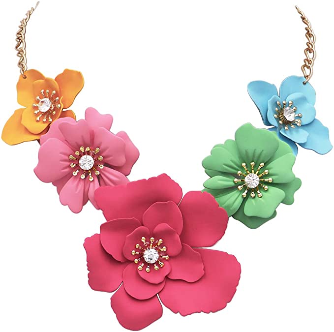 Stunning Colorful Powder Coated Metal Flower Collar Necklace, 14