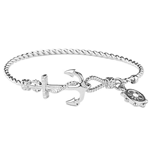 Rosemarie Collections Women's Stunning Nautical Anchor Thin Hook Twisted  Metal Bangle Bracelet, 6.5