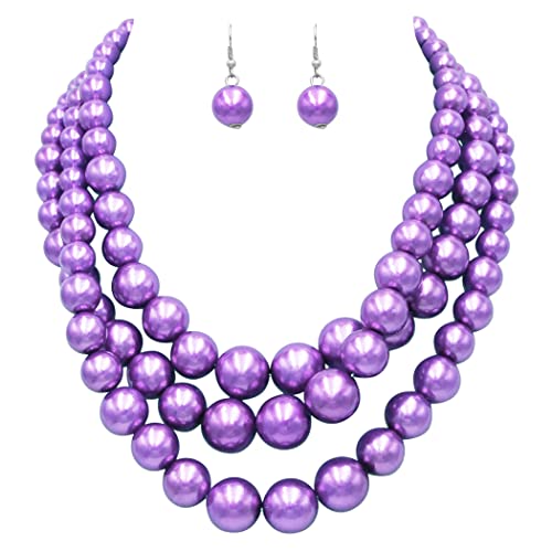 Multi Strand Simulated Pearl Necklace and Earrings Jewelry Set, 18