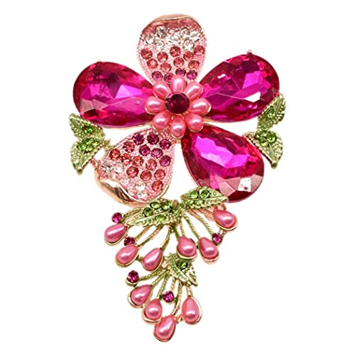 Rose Flowers Brooches Pins Women's Fashion Crystal Pins Tulip Brooch Alloy  Rhinestone Leaf Brooch
