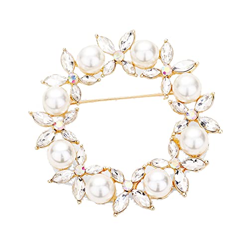 HappyDayLight Shell and Pearl Flower Brooches for Women Elegant Fashion Pin Red Crystal Brooch Wedding Jewelry High Quality