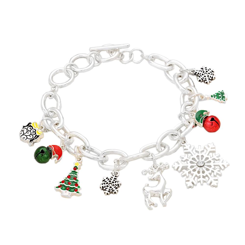 Colorful Enamel Christmas Charms Holiday Magnetic Clasp Bracelet, 7 (Ugly Christmas Sweater)