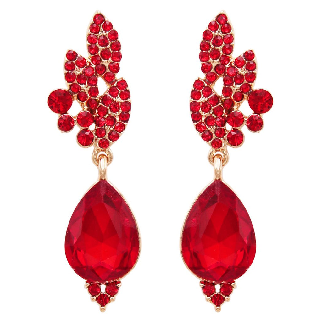 Big Rhinestones Earrings Statement Crystal Charms Tassel Large Dangle Earrings - Red