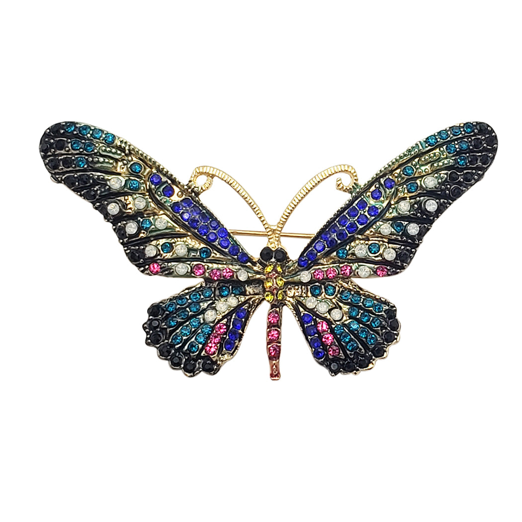 Stunning Gold Tone Colorful Crystal Pave Butterfly Brooch Pin, 3