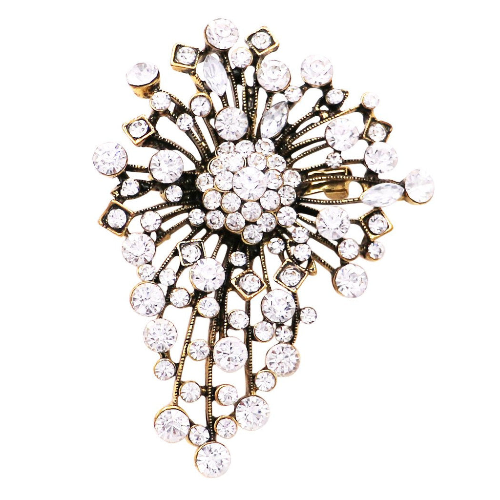 Vintage 1950's Statement Pin Featuring A Double Halo Rhinestone Wreath with  Whimsical Dangles.