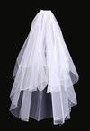 Women's Stunning 2 Tier Scalloped Edge Bridal Veil With Bead Trim And Dangling Teardrop Crystals, 33"