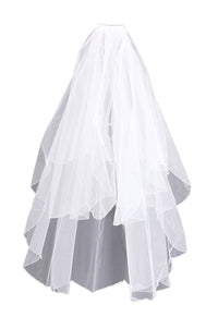 Women's Stunning 2 Tier Scalloped Edge Bridal Veil With Bead Trim And Dangling Teardrop Crystals, 33"