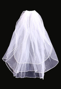 Women's Stunning 3 Tier White Bridal Wedding Veil With Satin Trim And Faux Pearl Accents