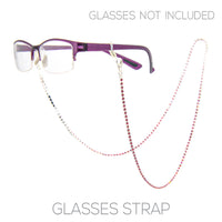 Elegant 3mm Crystal Rhinestone Strap Reader Eyeglass Chain Necklace Holder, 28.5" (Pink Silver Tone)