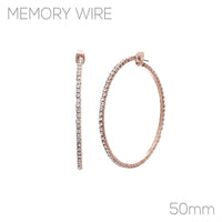 Hypoallergenic Clear Crystal Rhinestone Rainbow Memory Wire Hoop Earrings (Clear Crystal Rose Gold Tone 50mm)