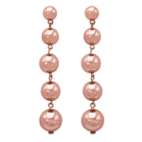 Chic And Stylish Polished Metal Ball Drop Long Dangle Earrings, 3.5” (Rose Gold Color)