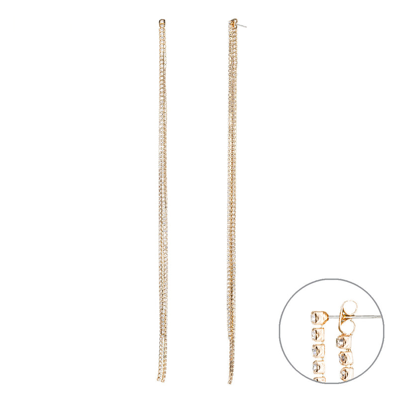 Unique Crystal Rhinestone Strands Double Sided Shoulder Duster Hypoallergenic Statement Earrings (Extra Long 9.25" Gold Tone Clear Crystal 3 Strand)