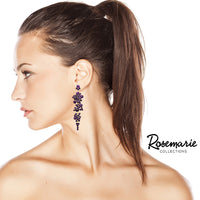 Crystal Rhinestone Bubble Dangle Statement Earrings, 3.25" (Dark Purple Gold Tone)