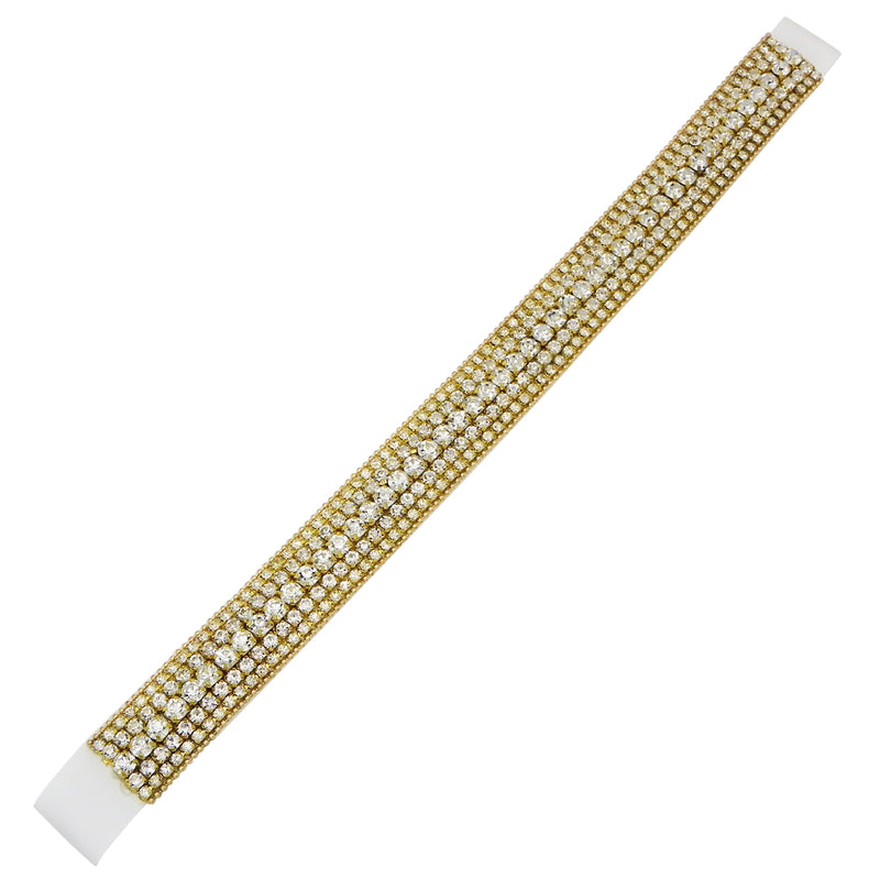 Women's Stunning Ivory Ribbon With Crystal Rhinestone Bridal Sash Belt 5 Row Crystal Gold Tone