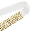 Women's Stunning Ivory Ribbon With Crystal Rhinestone Bridal Sash Belt 5 Row Crystal Gold Tone