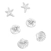 Beach Stud Earrings Set of 3 Starfish Sand Dollar Shell (Silver Tone)