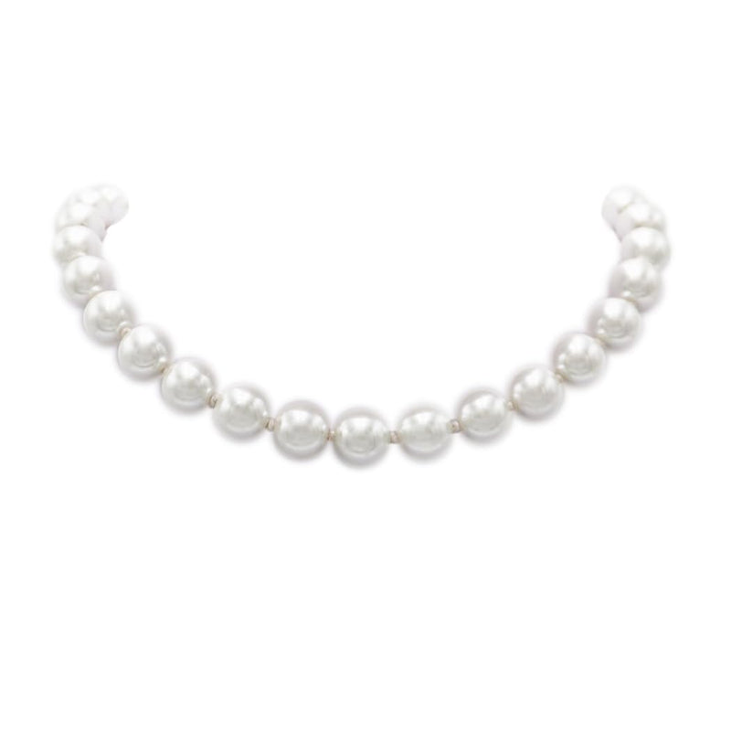 Timeless Classic Simulated Pearls Knotted Strand Necklace With Easy Connect Clasp (12mm, 16", White Silver Tone)