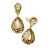 Double Teardrop Crystal Statement Clip On Earrings, 1.75"  (Gold Tone Topaz Yellow)