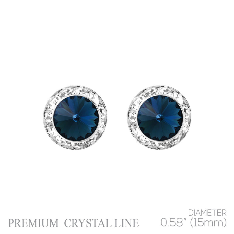 Timeless Classic Hypoallergenic Post Back Halo Earrings Made With Swarovski Crystals, 15mm-20mm (15mm, Montana Blue Silver Tone)