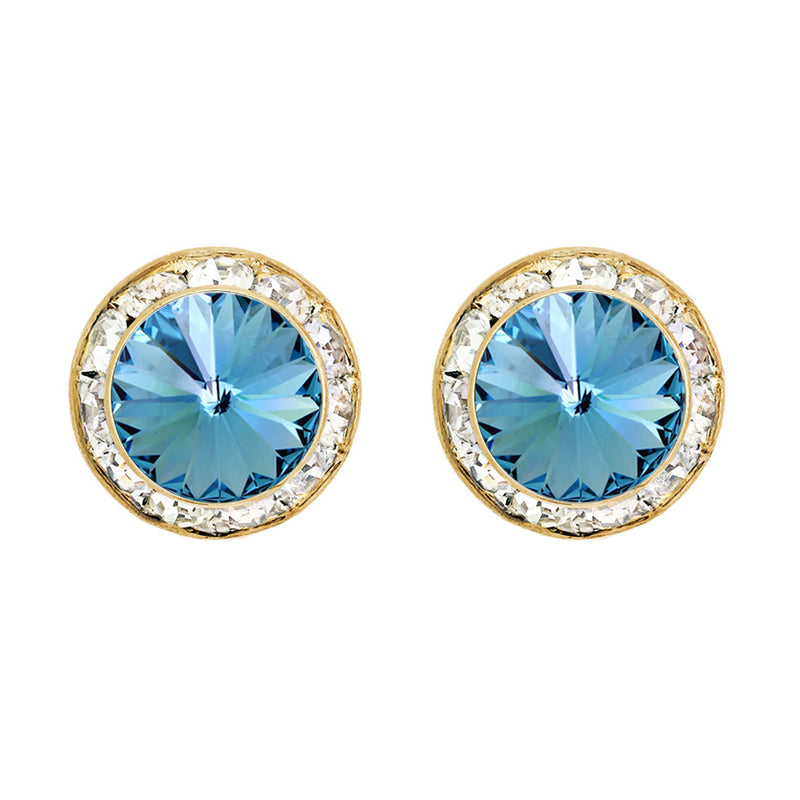 Timeless Classic Hypoallergenic Post Back Halo Earrings Made With Swarovski Crystals, 15mm-20mm (15mm, Aqua Blue Crystal Gold Tone)