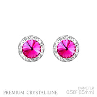 Timeless Classic Hypoallergenic Post Back Halo Earrings Made With Swarovski Crystals, 15mm-20mm (15mm, Fuchsia Pink Silver Tone)