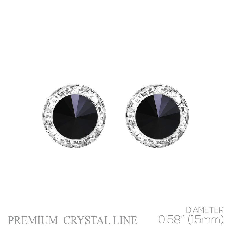 Timeless Classic Hypoallergenic Post Back Halo Earrings Made With Swarovski Crystals, 15mm-20mm (15mm, Jet Black Crystal Silver Tone)