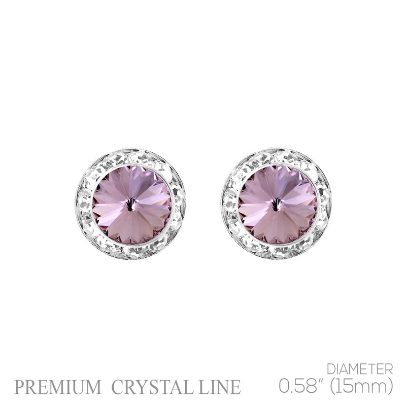 Timeless Classic Hypoallergenic Post Back Halo Earrings Made With Swarovski Crystals, 15mm-20mm (15mm, Light Amethyst Purple Silver Tone)