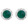 Timeless Classic Statement Clip On Halo Earrings Made With Premium Crystals (20mm, Emerald Green Silver Tone)