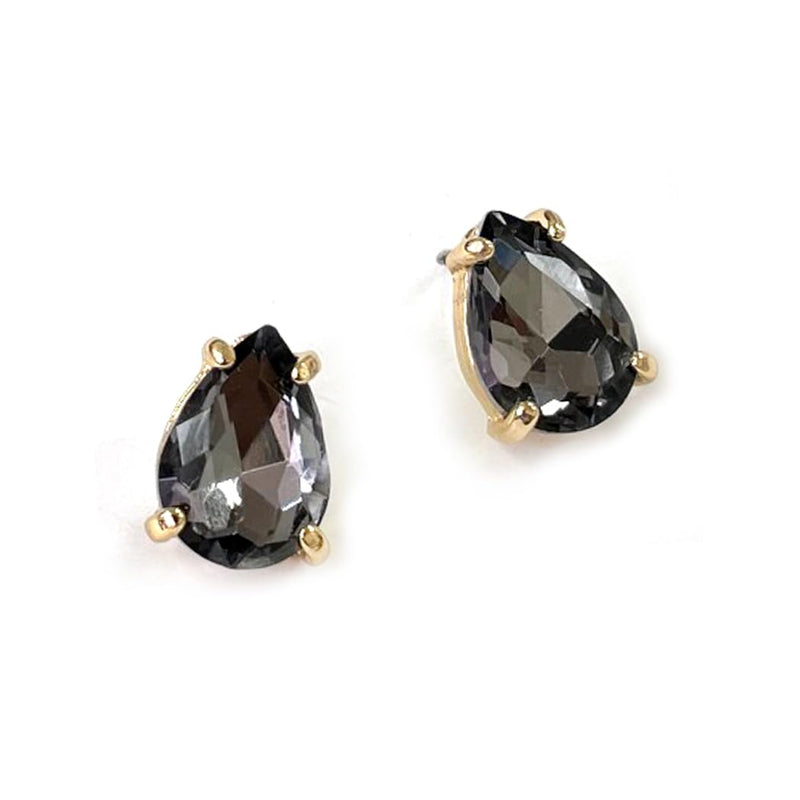 Timeless Classic Colorful AB Crystal Teardrop Stud Earrings With Hypoallergenic Sterling Silver Post Backs, 0.55" (Black Diamond Gold Tone)