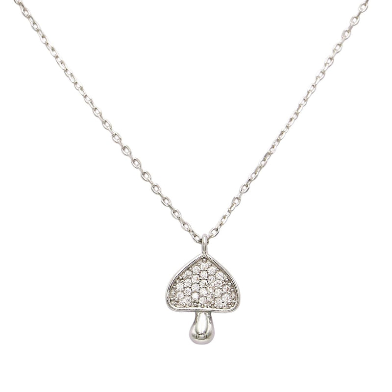 Dainty Gold Dipped Pendants On Cable Chain Necklace On Inspritions Gift Giving Card, 16"+2" Extender (Tiny Umbrella Mushroom with CZ Crystals, White Gold Dipped)