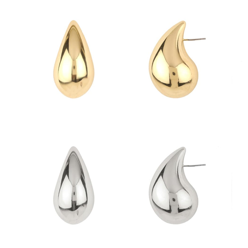 Women's Chic Dipped Chunky Drops Hypoallergenic Post Back Earrings (Small Set Of 2 Gold And Silver, 1.25")