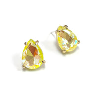 Timeless Classic Colorful AB Crystal Teardrop Stud Earrings With Hypoallergenic Sterling Silver Post Backs, 0.55" (Neon Yellow Gold Tone)