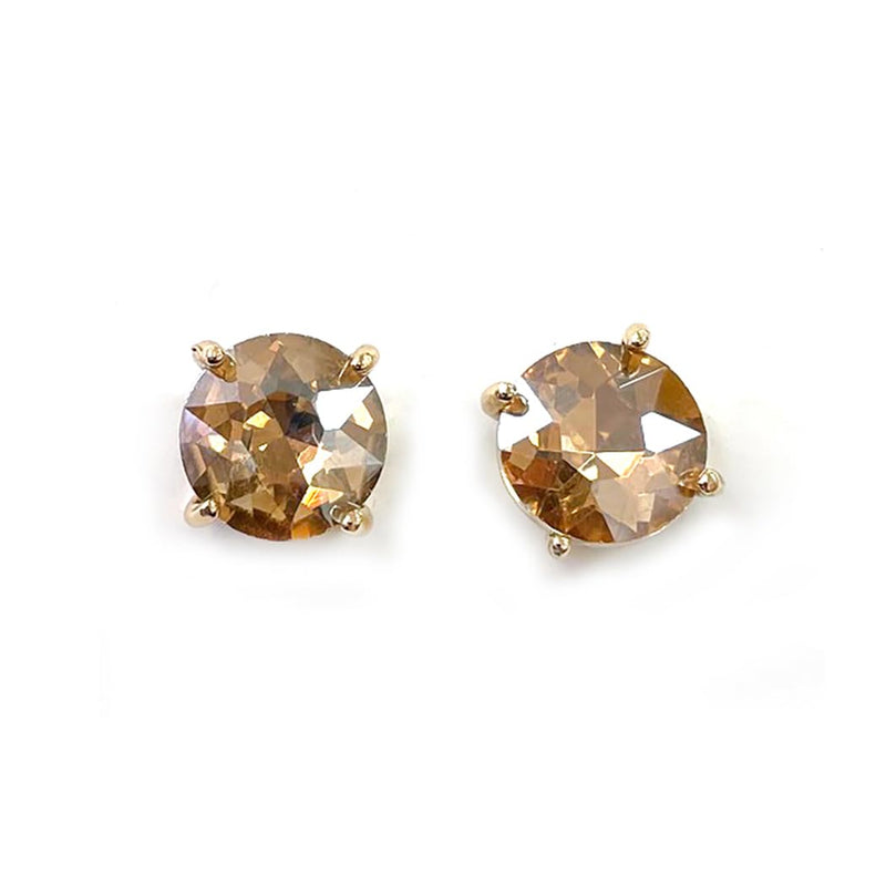 Timeless Classic Crystal Stud Earrings With Hypoallergenic Sterling Silver Post Backs, 12mm (Light AB Topaz Gold Tone)