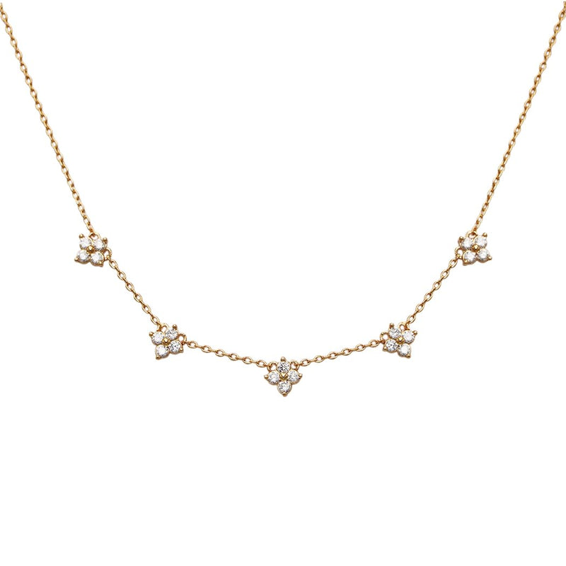 Dainty Gold Dipped Pendants On Cable Chain Necklace On Inspritions Gift Giving Card, 16"+2" Extender (A Piece Of Me Flowers With CZ Crystals, Gold Dipped)