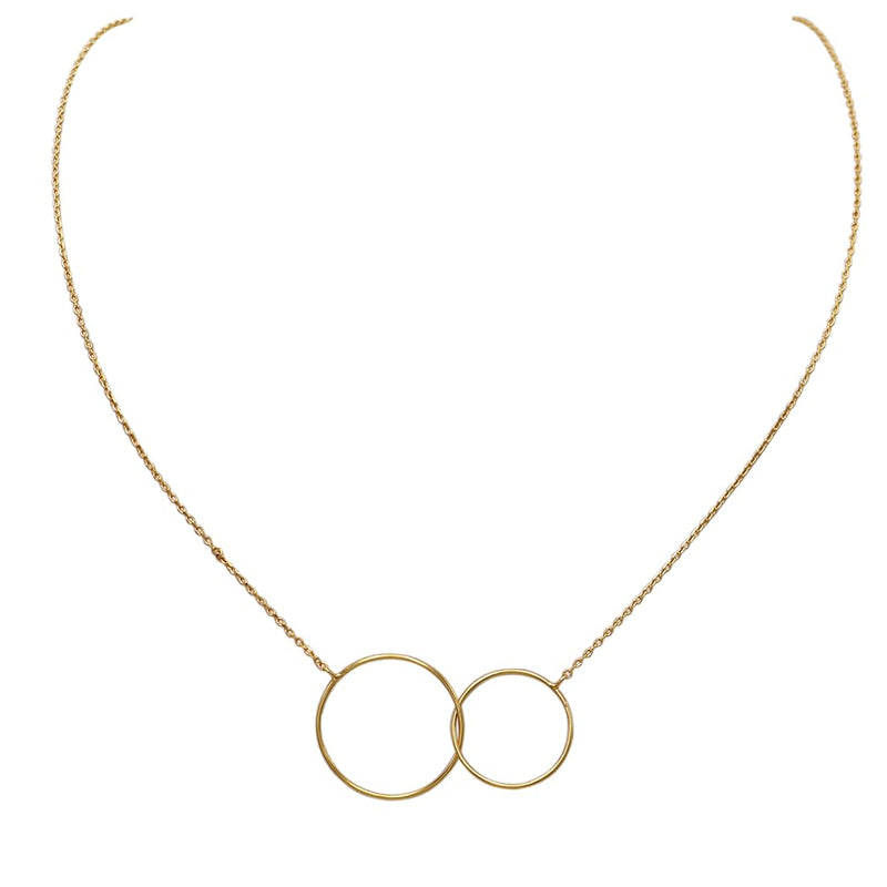 Dainty Gold Dipped Pendants On Cable Chain Necklace On Inspritions Gift Giving Card, 16"+2" Extender (Mom And Daughter Interlocking Circles, Gold Dipped)