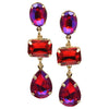 Stunning Colorful AB Crystal Rhinestone Long Drop Earrings, 2.25" (Fuchsia Pink And Red AB Crystal)