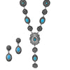 Stunning Vintage Western Style Conchos And Semi Precious Howlite Stone Y-Drop Necklace Earring Gift Set, 22"+3" Extender (Turquoise Blue)