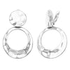 Statement Matte Hammered Metal Disc Hoop Dangle Clip on Style Earrings, 2.75" (Polished Silver Tone)