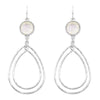 Stunning Silver Tone Teardrop Double Hoop With Mother Of Pearl Dangle Earrings, 2.75"