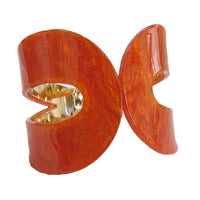 Statement Making Colorful Lucite Hinged Cuff Bangle Bracelet, 7.75" (Marbled Orange With Glitter Flecks, Round)