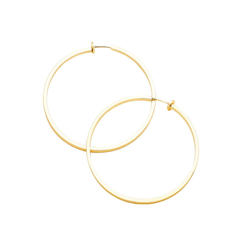 Gold Tone Clip On Hoop Earrings, 1.75"