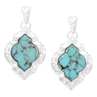 Women's Chic Western Style Hammered Silver Tone Quatrefoil With Natural Turquoise Howlite Stone (Dangle Earrings, 1.75")