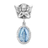 Rosemarie's Religious Gifts Sterling Silver Petite Angel Pin with Enameled Oval Miraculous Medal of Mary (Blue)