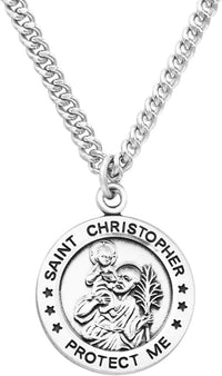 Men's Sterling Silver Saint Christopher Protect This Athlete Sports Medal Pendant Necklace, 24"  Baseball