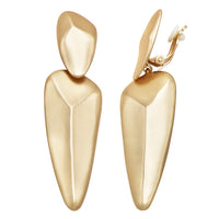 Women's Unique Metal Geometric Arrow Dangle Clip On Style Earrings, 3.25" (Matte Gold Tone)