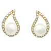 Pave Crystal Teardrop Faux 5mm Pearl Post Earrings, 0.75" (AB Crystal/Gold Tone)