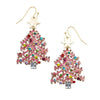 Pink Enamel With Sparkling Crystal Rhinestones Christmas Holiday Themed Gold Tone Dangle Earrings (X-Mas Tree, 2")