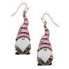 Pink Enamel With Sparkling Crystal Rhinestones Christmas Holiday Themed Gold Tone Dangle Earrings (Gnomes 2.25")