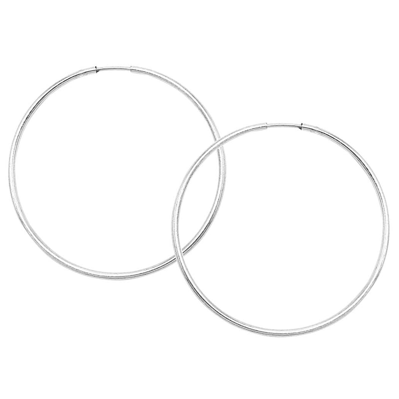 Women's Sleek Medium Size White Gold Dipped Thin Endless Hoop Hypoallergenic Earrings, 1.62"